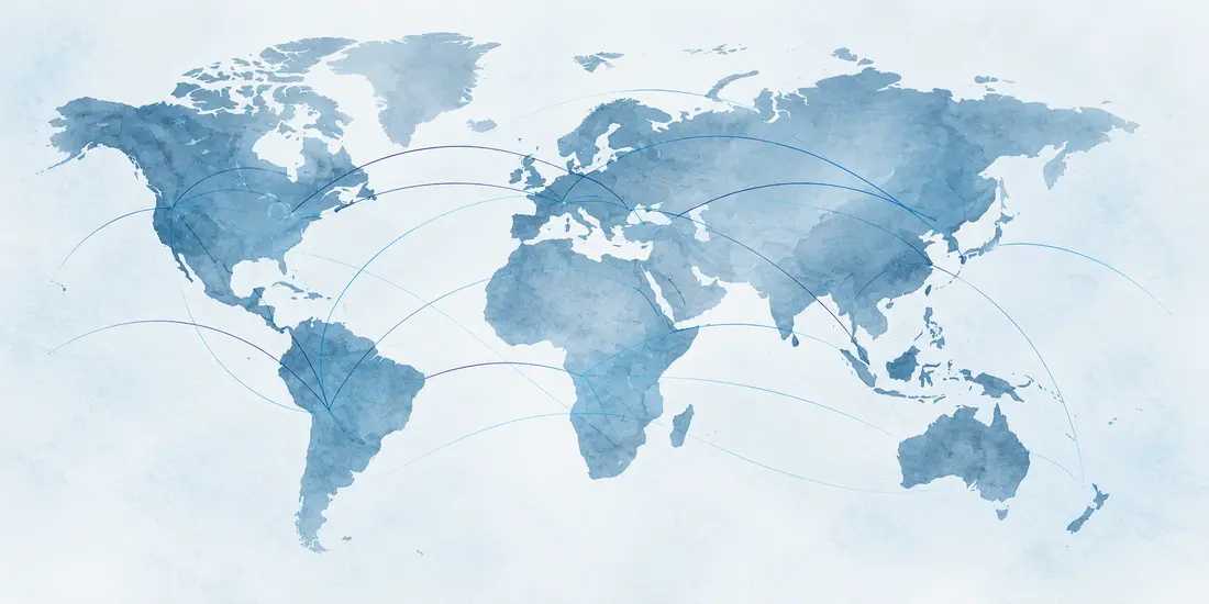 Decorative world map representing international collaboration